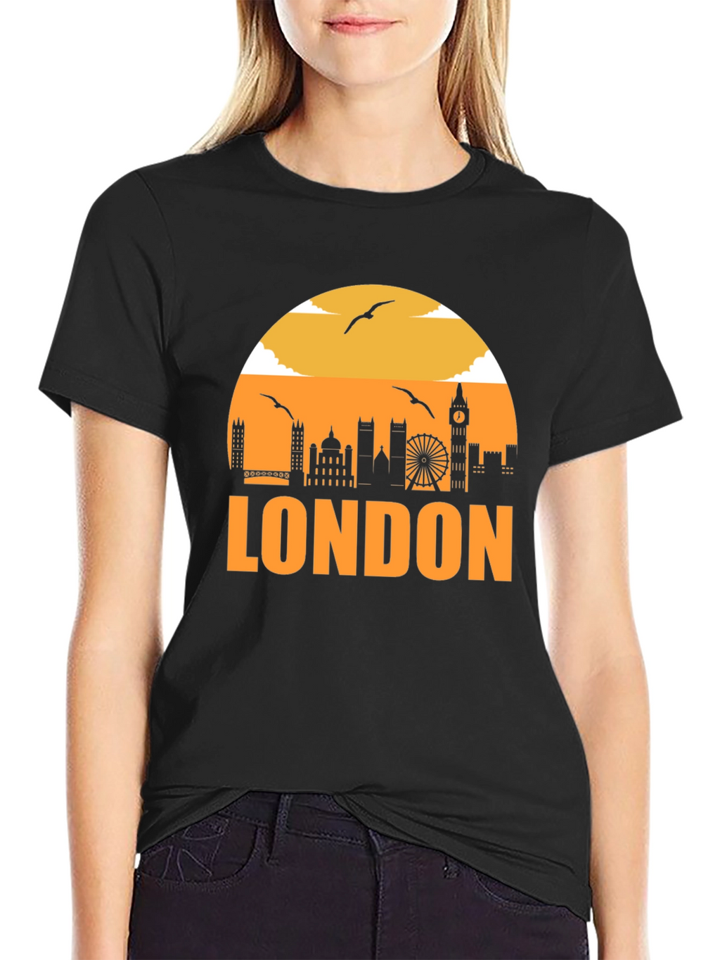 London Skyline Graphic Tee - Black Cotton T-Shirt