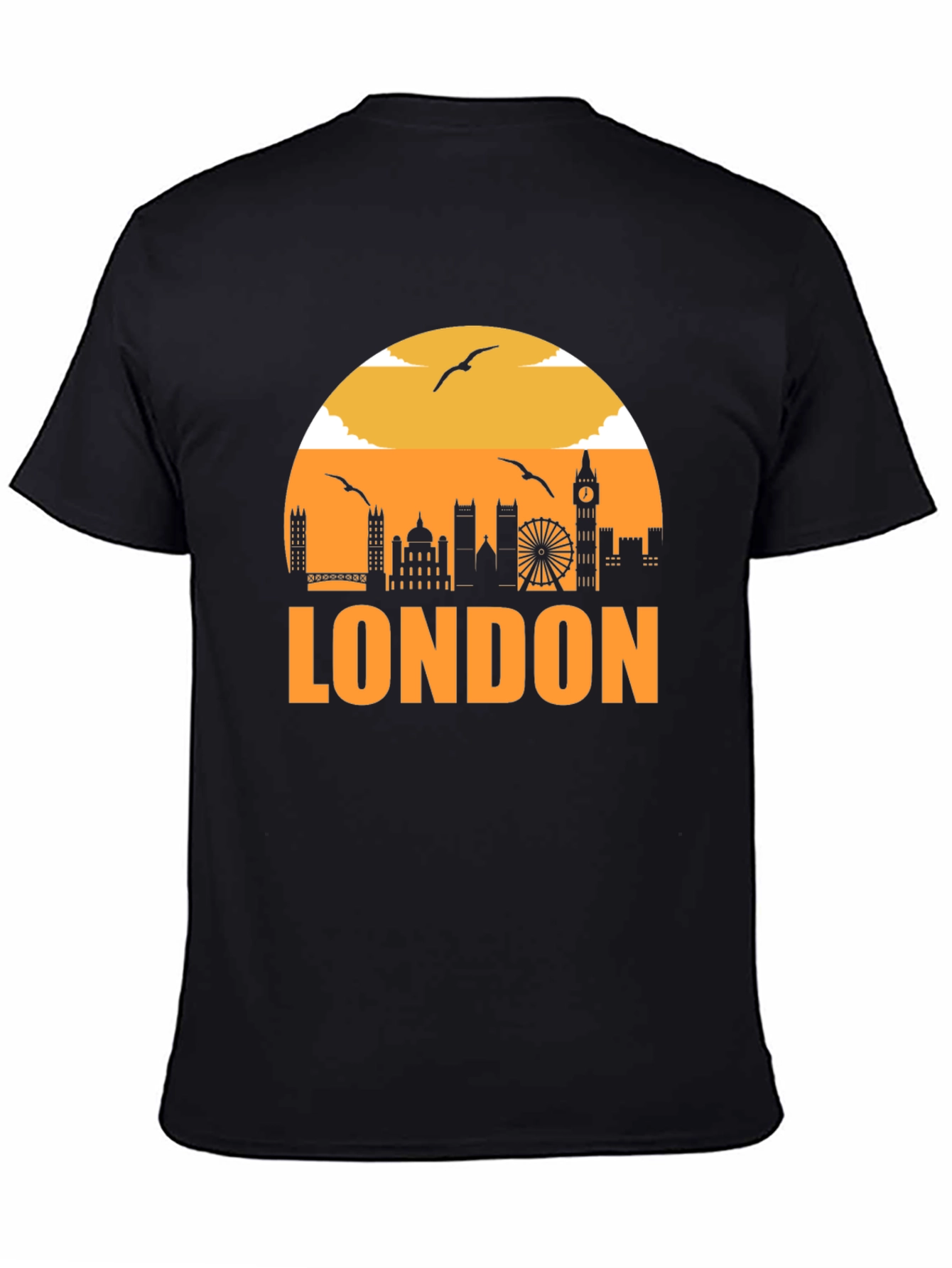 London Skyline Graphic Tee - Black Cotton T-Shirt