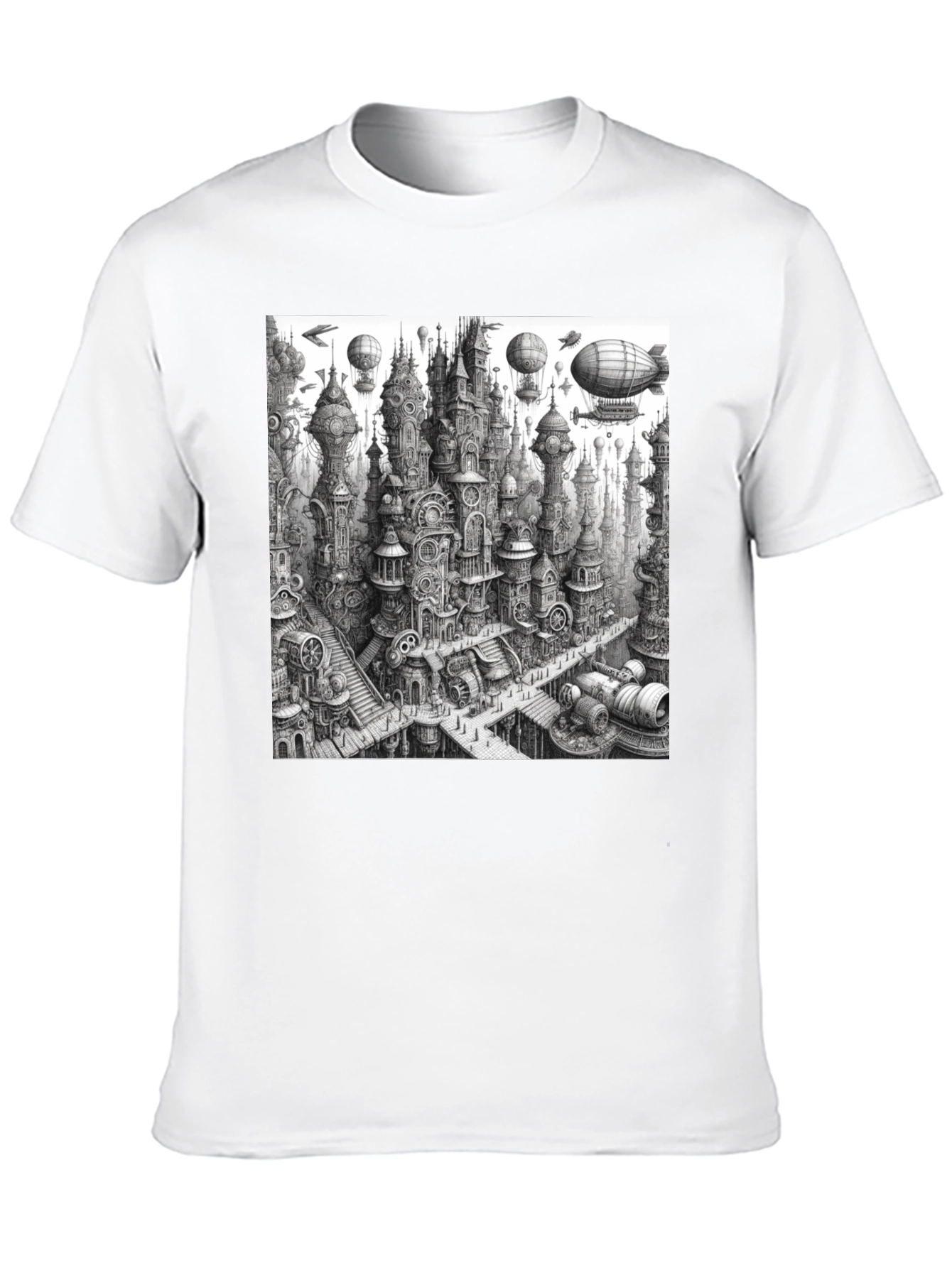 Steampunk City Black Tee - Unique Graphic Design