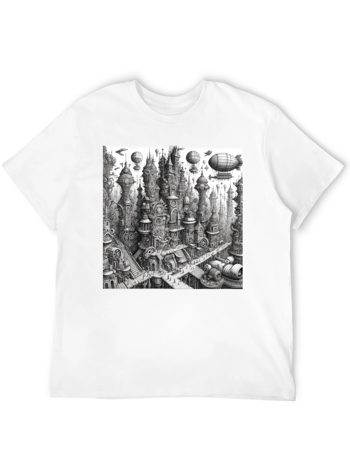 Steampunk City Black Tee - Unique Graphic Design