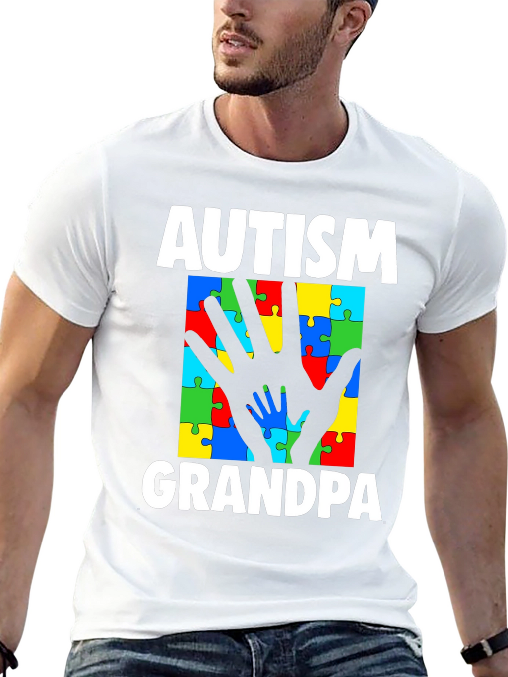 Autism Grandpa Puzzle Piece Hands T-Shirt