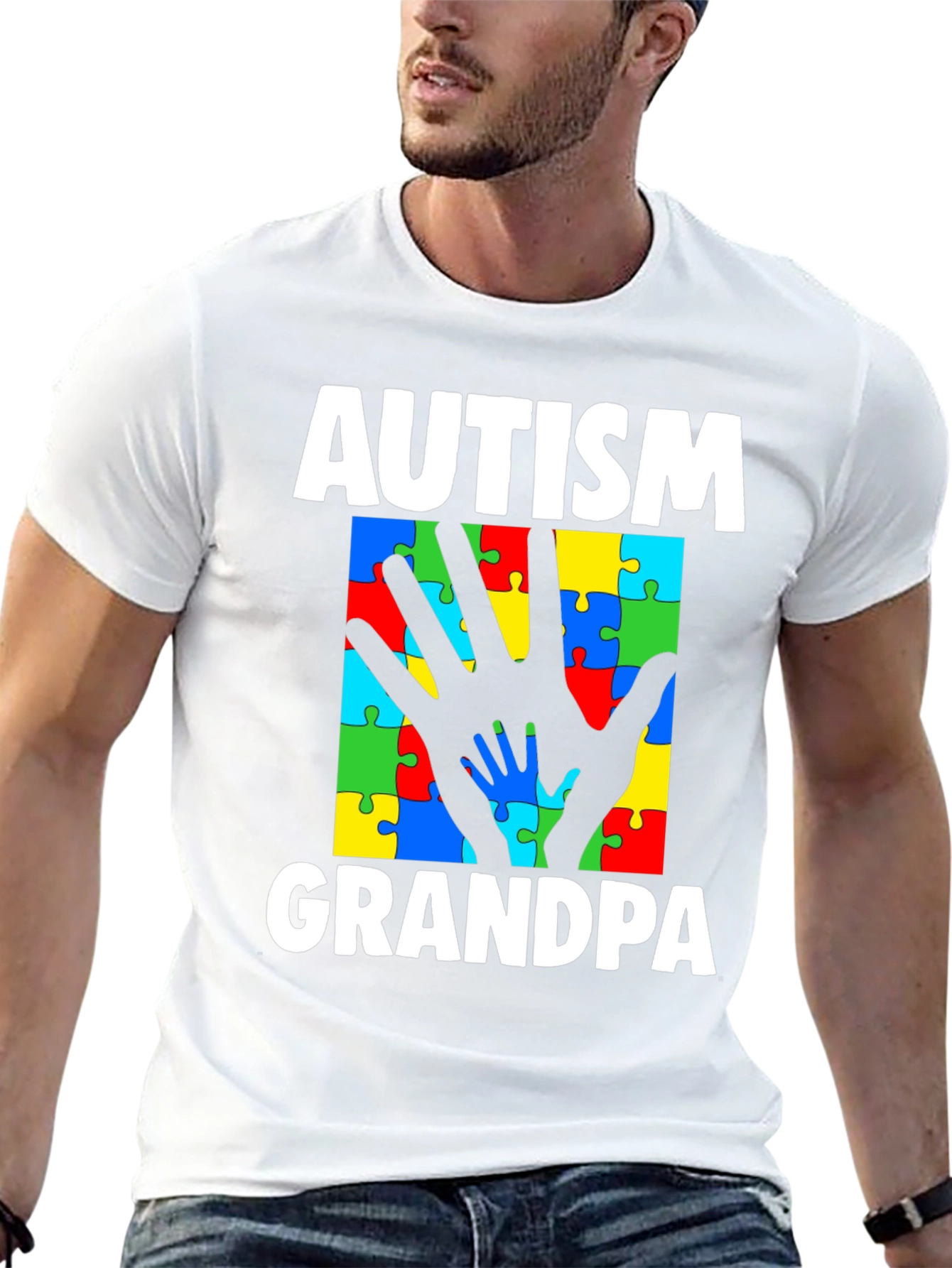 Autism Grandpa Puzzle Piece Hands T-Shirt