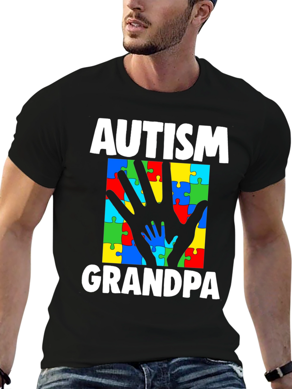 Autism Grandpa Puzzle Piece Hands T-Shirt