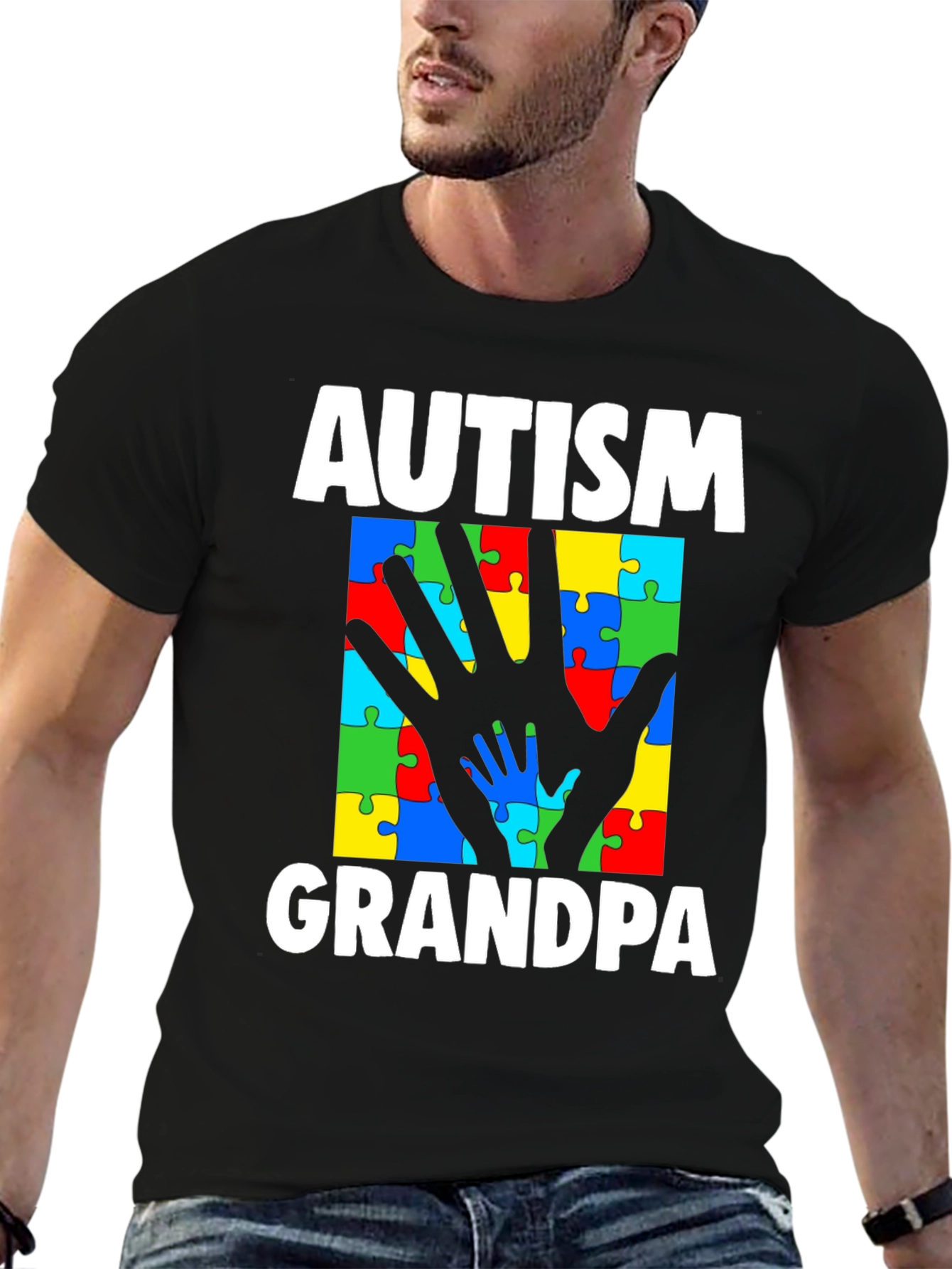 Autism Grandpa Puzzle Piece Hands T-Shirt
