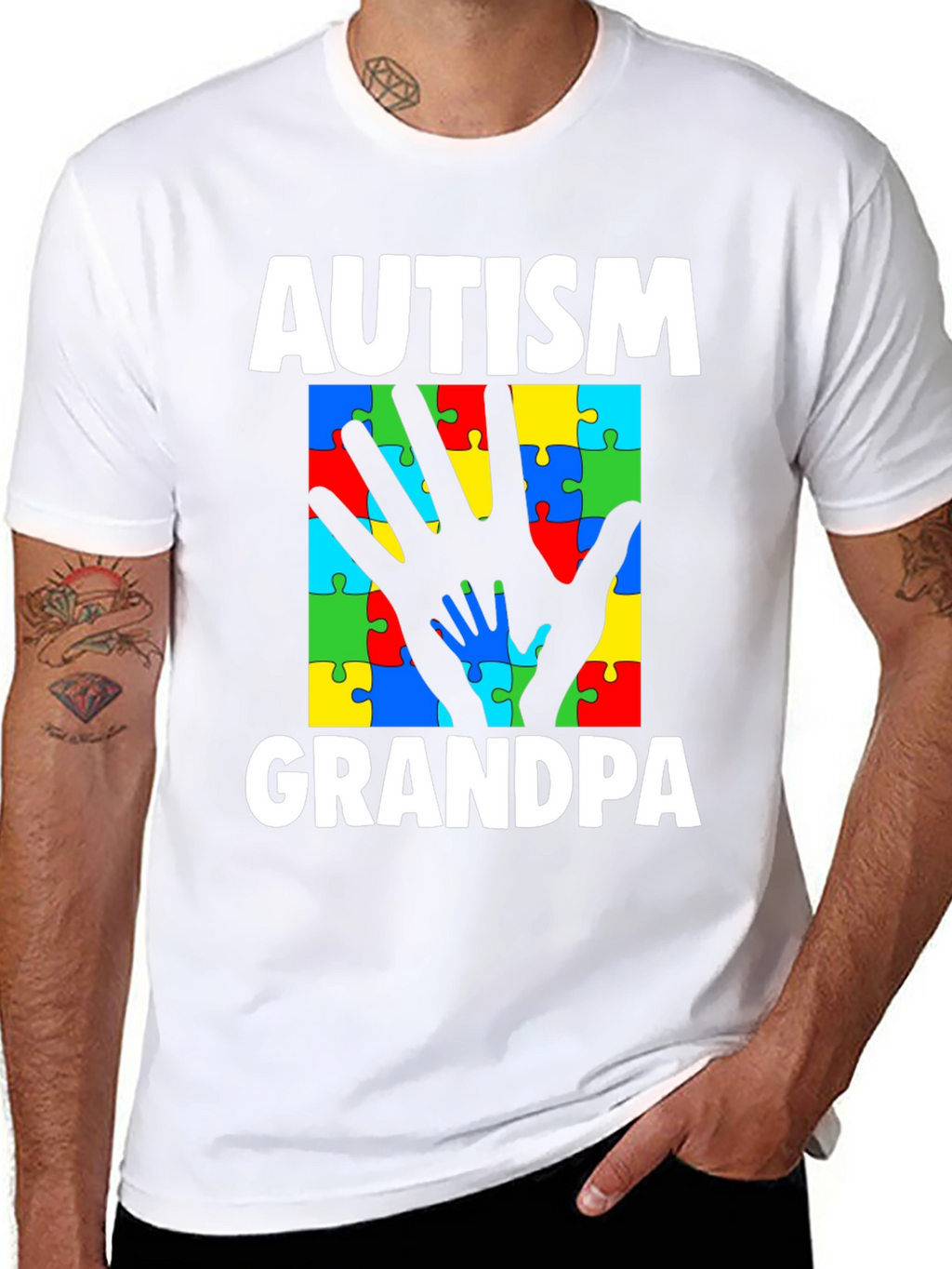 Autism Grandpa Puzzle Piece Hands T-Shirt