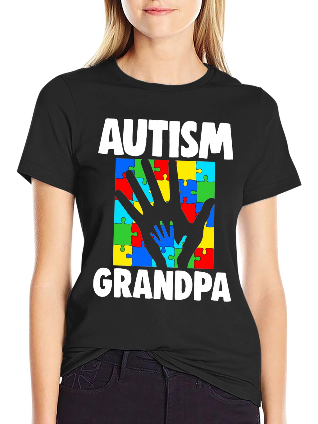 Autism Grandpa Puzzle Piece Hands T-Shirt