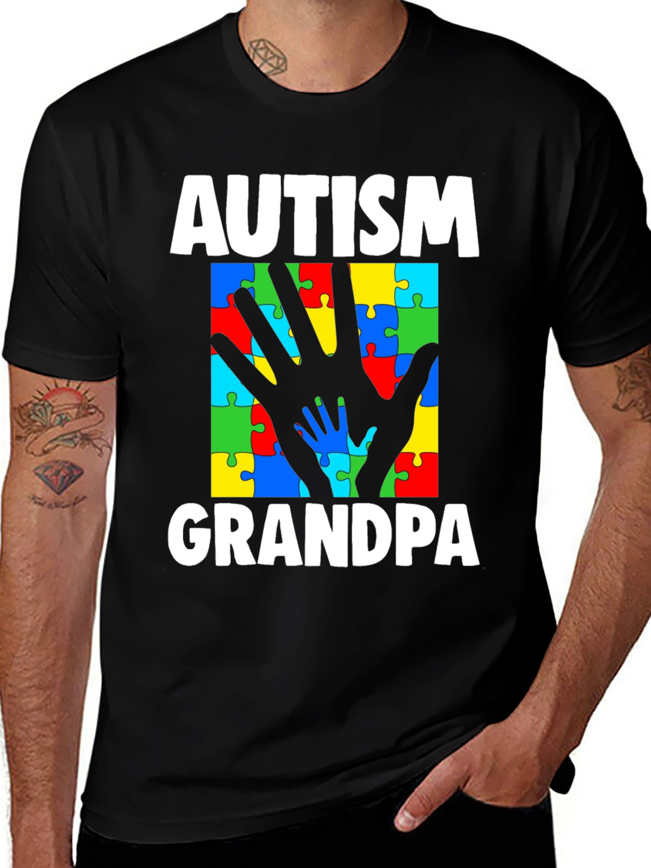 Autism Grandpa Puzzle Piece Hands T-Shirt