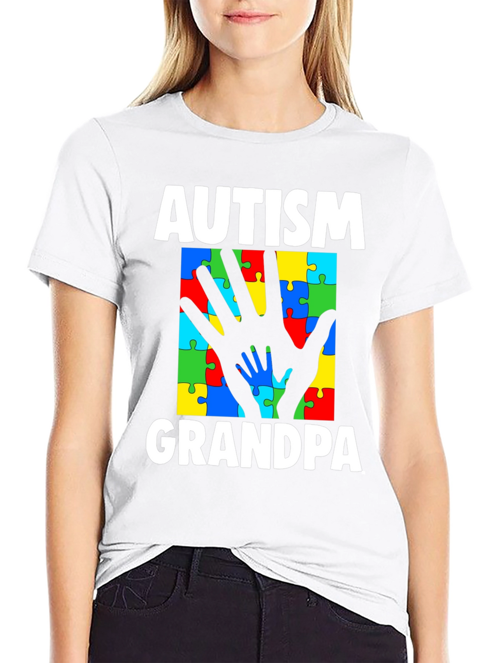 Autism Grandpa Puzzle Piece Hands T-Shirt