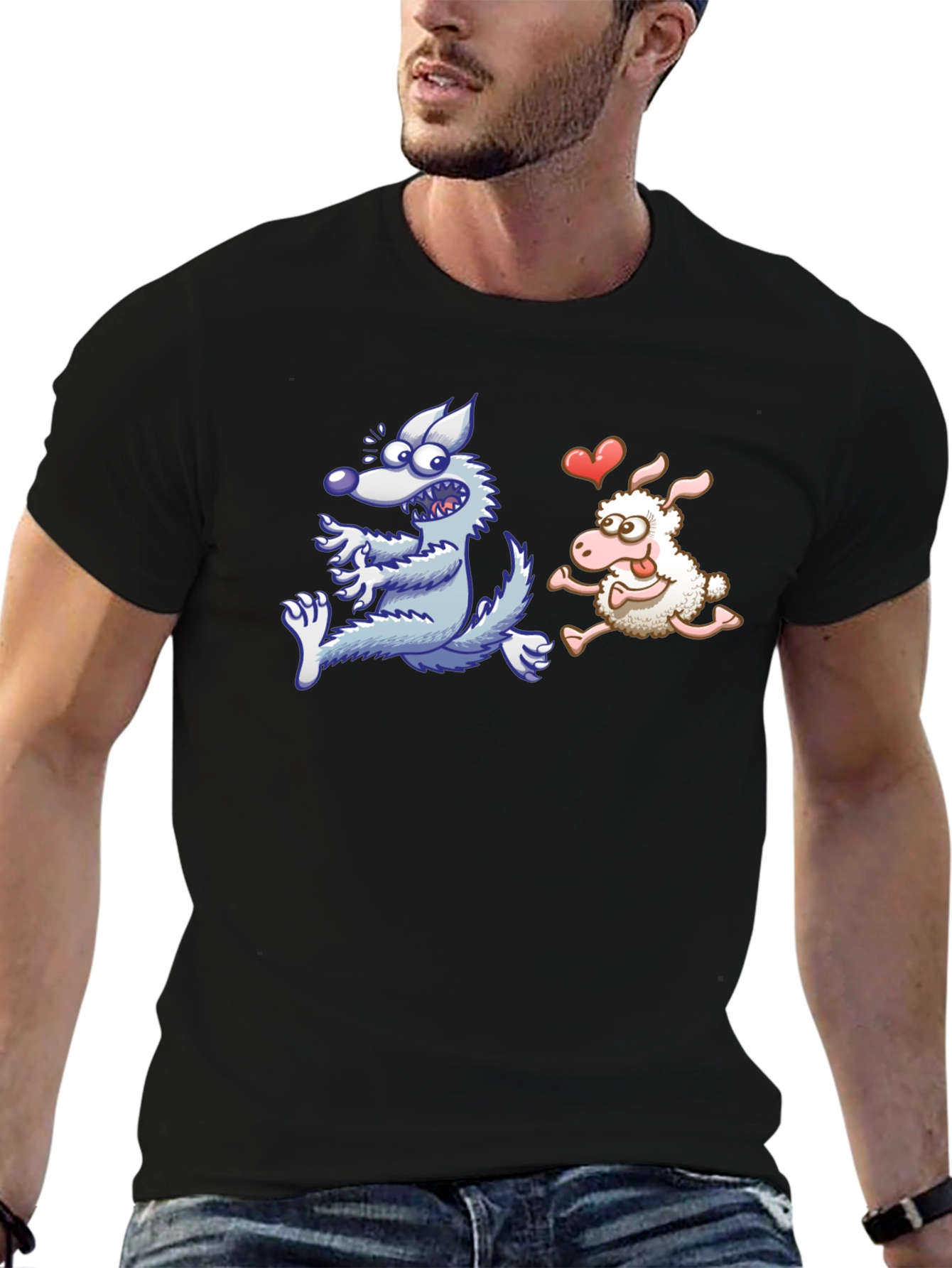 Wolf Chasing Sheep Funny T-Shirt