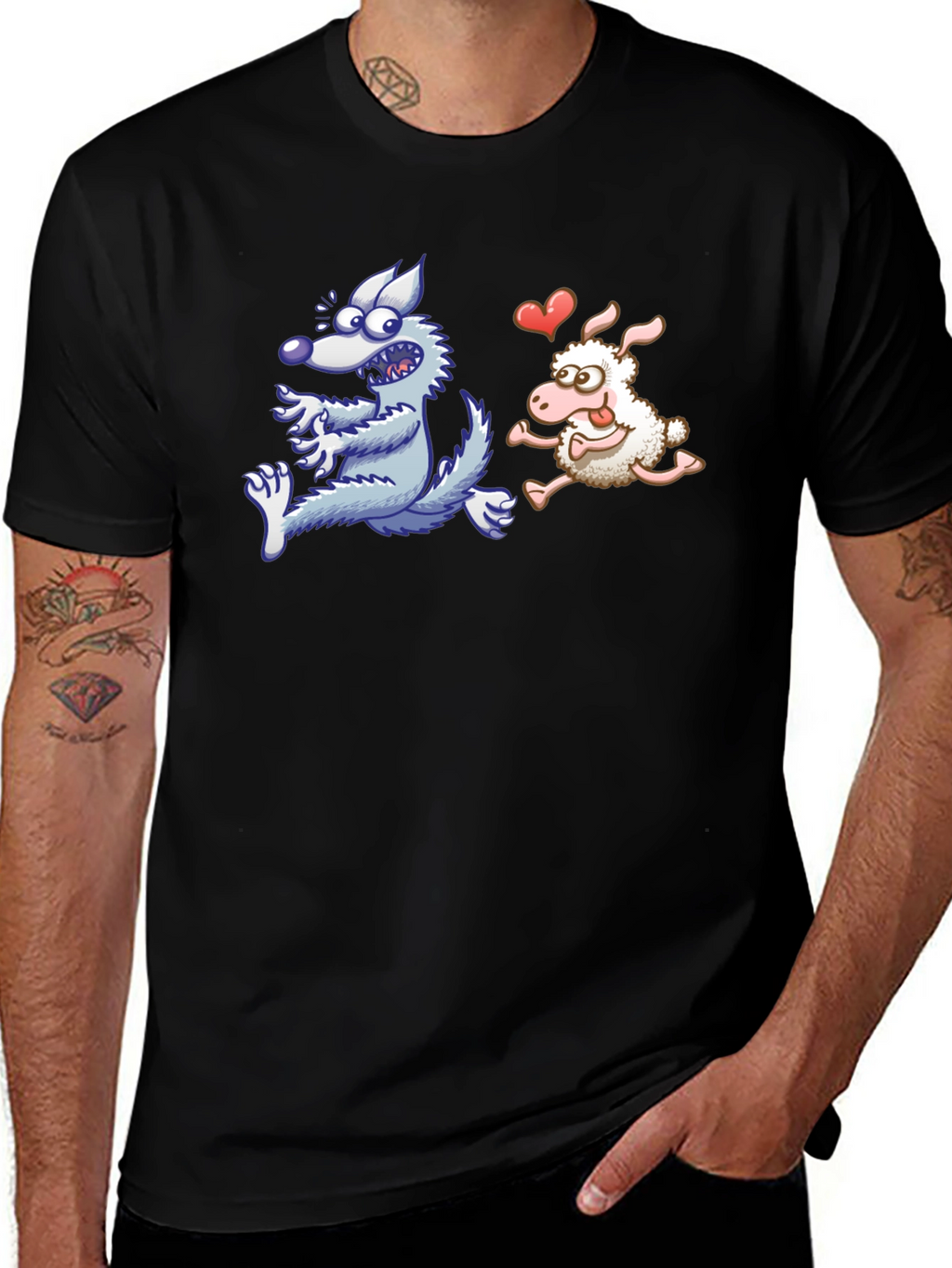 Wolf Chasing Sheep Funny T-Shirt