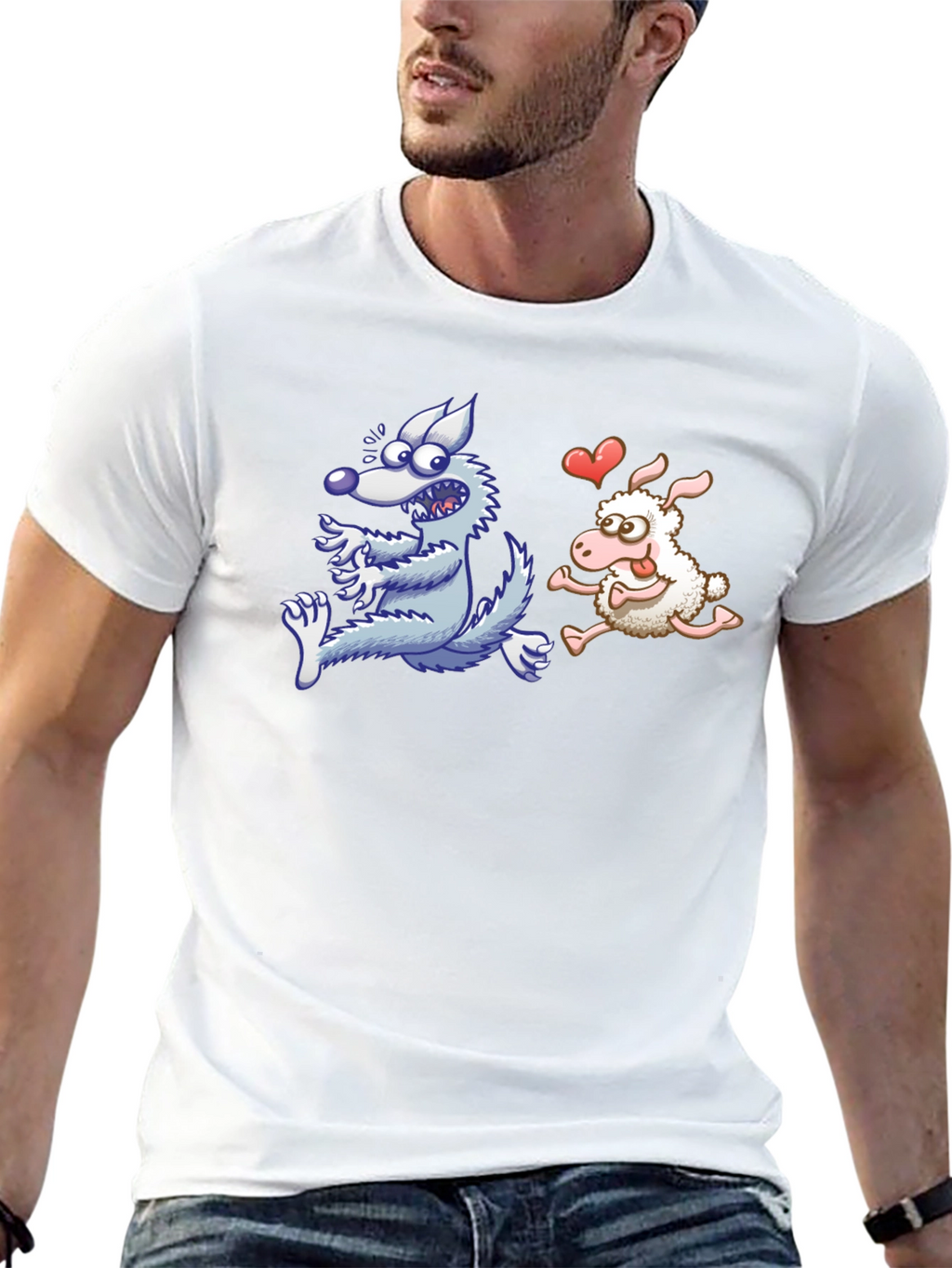 Wolf Chasing Sheep Funny T-Shirt