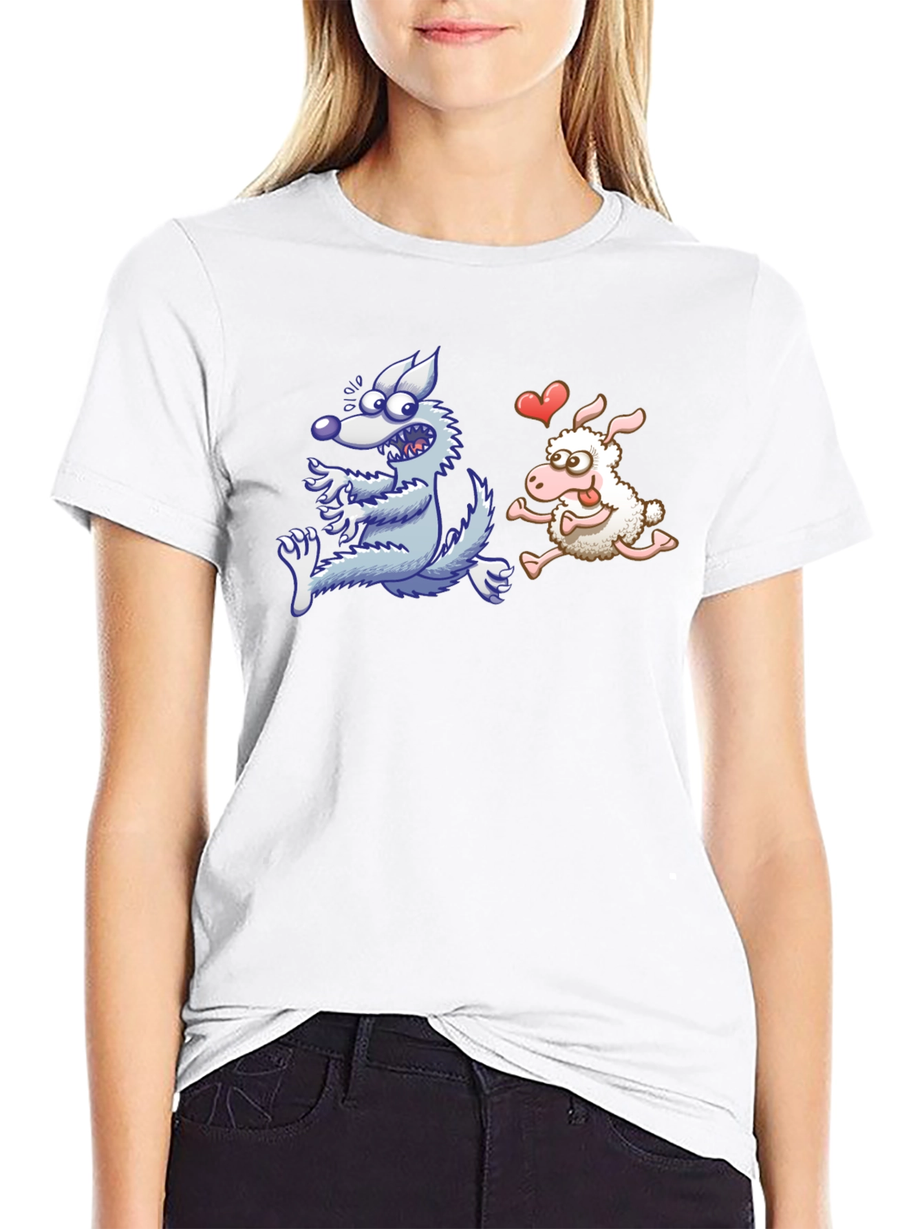 Wolf Chasing Sheep Funny T-Shirt
