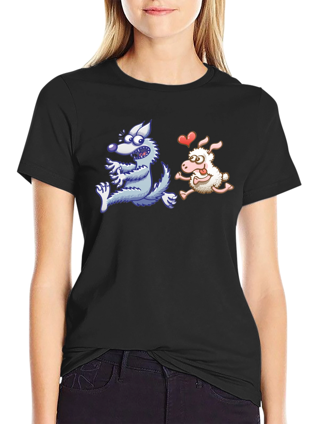 Wolf Chasing Sheep Funny T-Shirt
