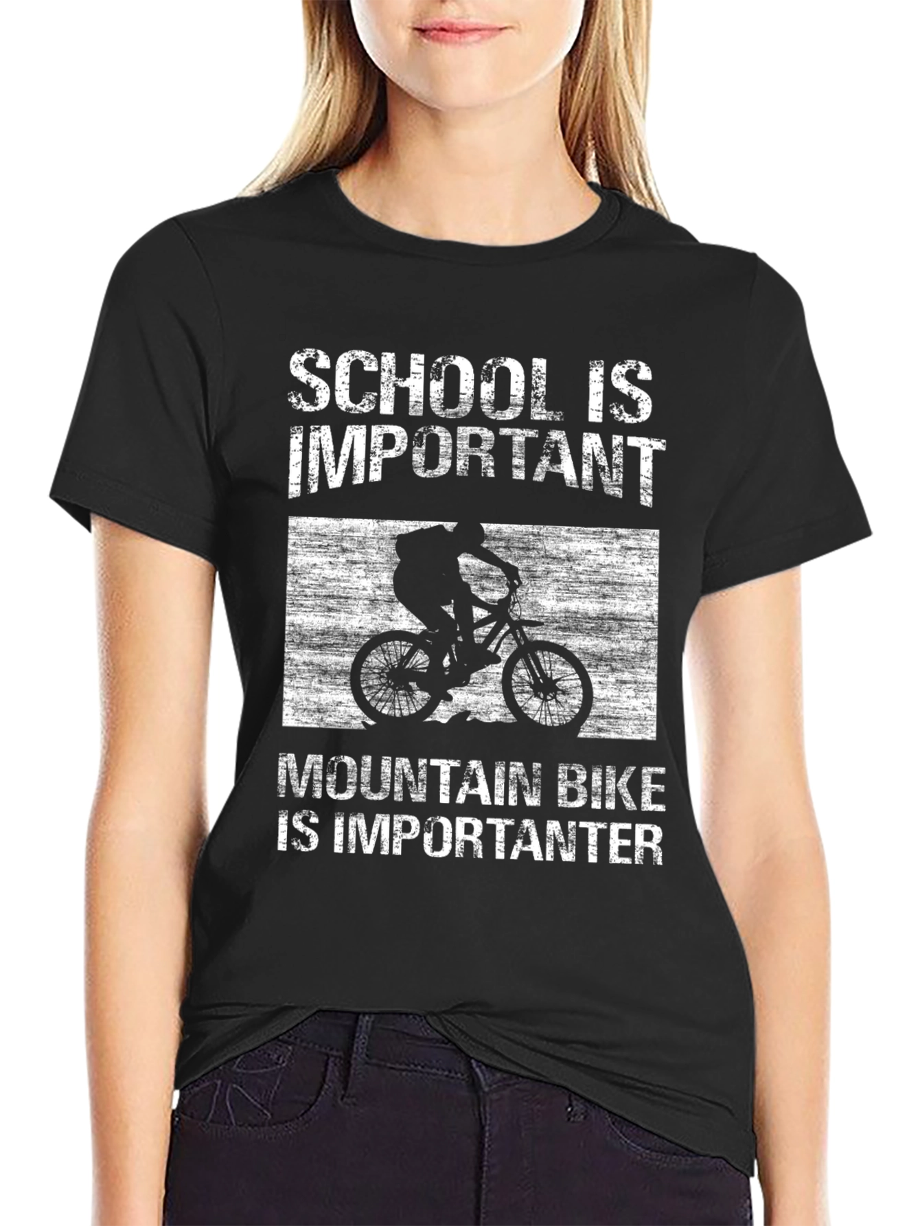 Mountain Bike Importanter T-Shirt - School is Important Biking Tee