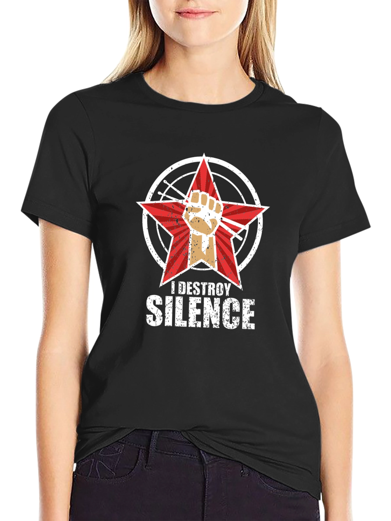 I Destroy Silence Black Graphic T-Shirt