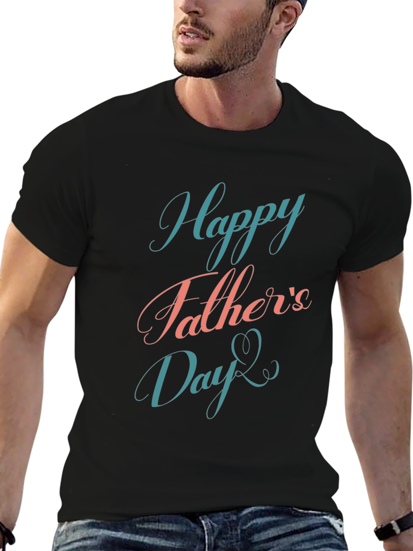 Happy Fathers Day T-Shirt Mens Black Graphic Tee
