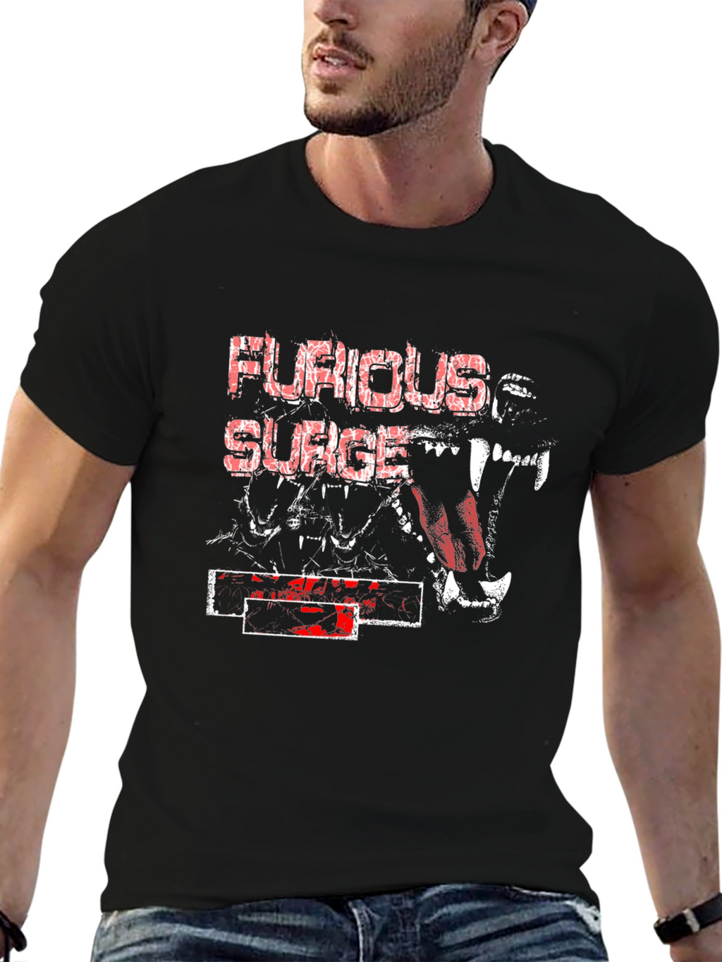 Furious Surge Graphic Print Black T-Shirt
