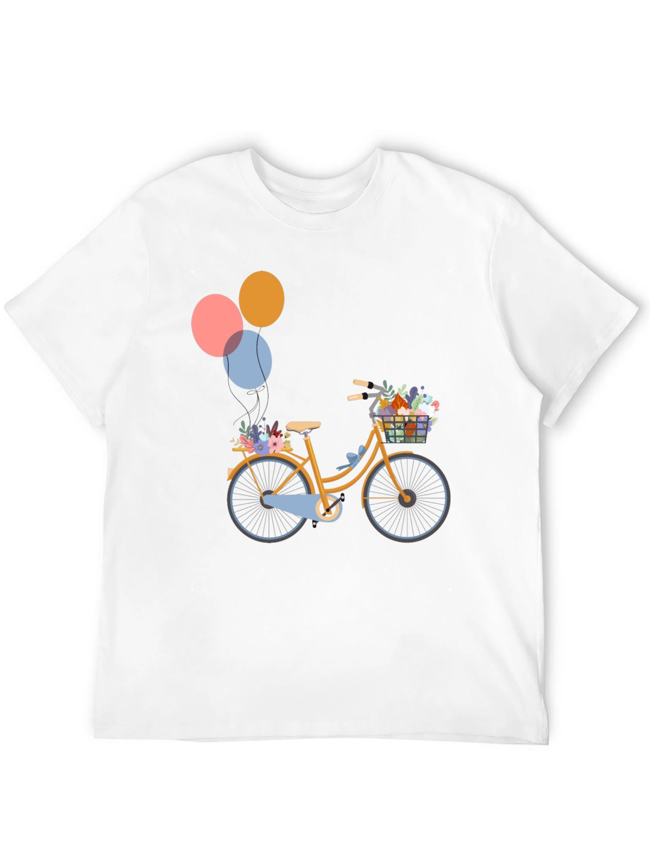 Black T-Shirt with Bicycle & Balloons Graphic
