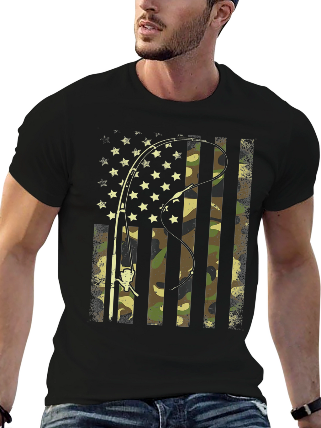 American Flag Fishing Camo Graphic Tee