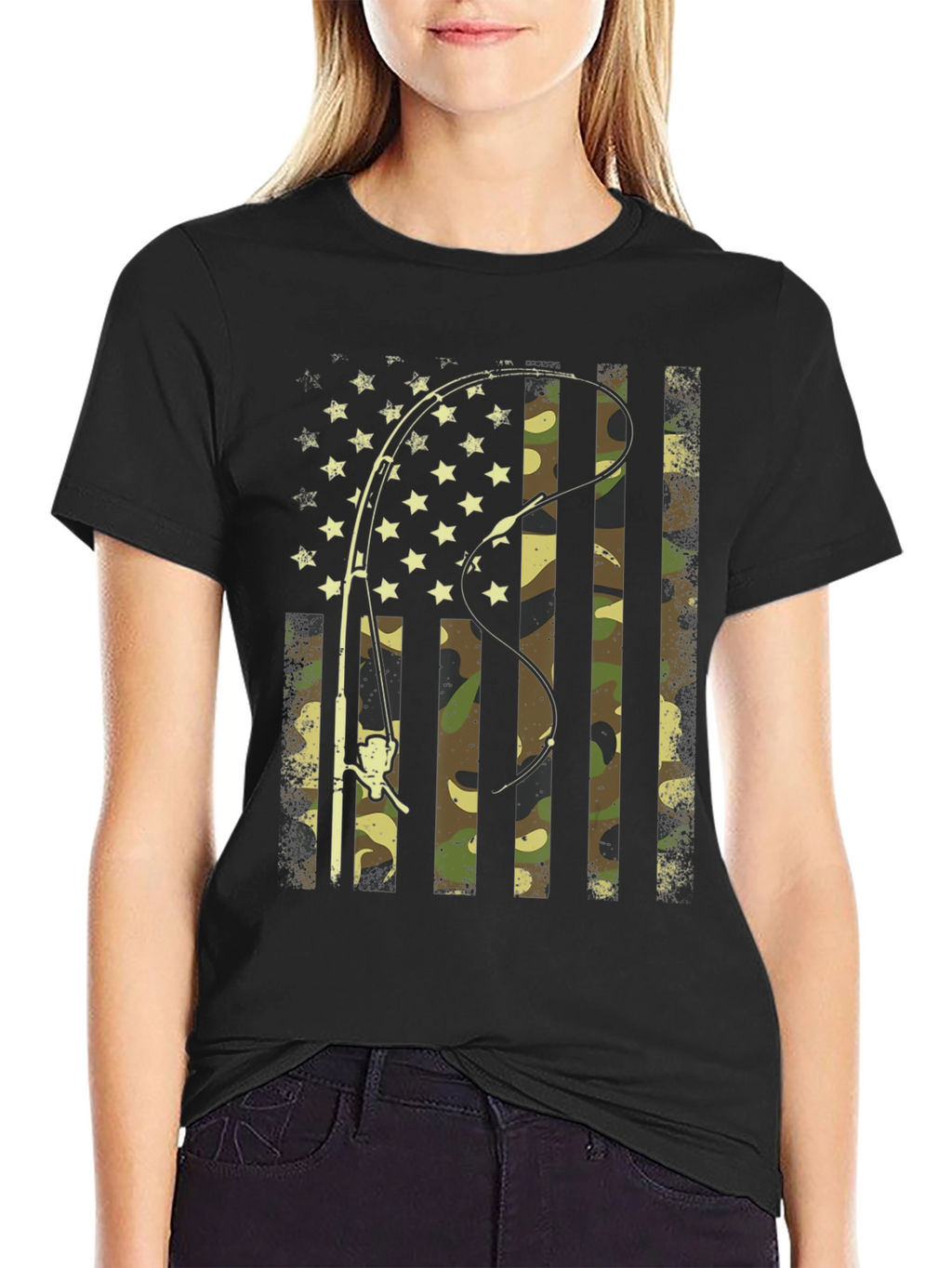American Flag Fishing Camo Graphic Tee