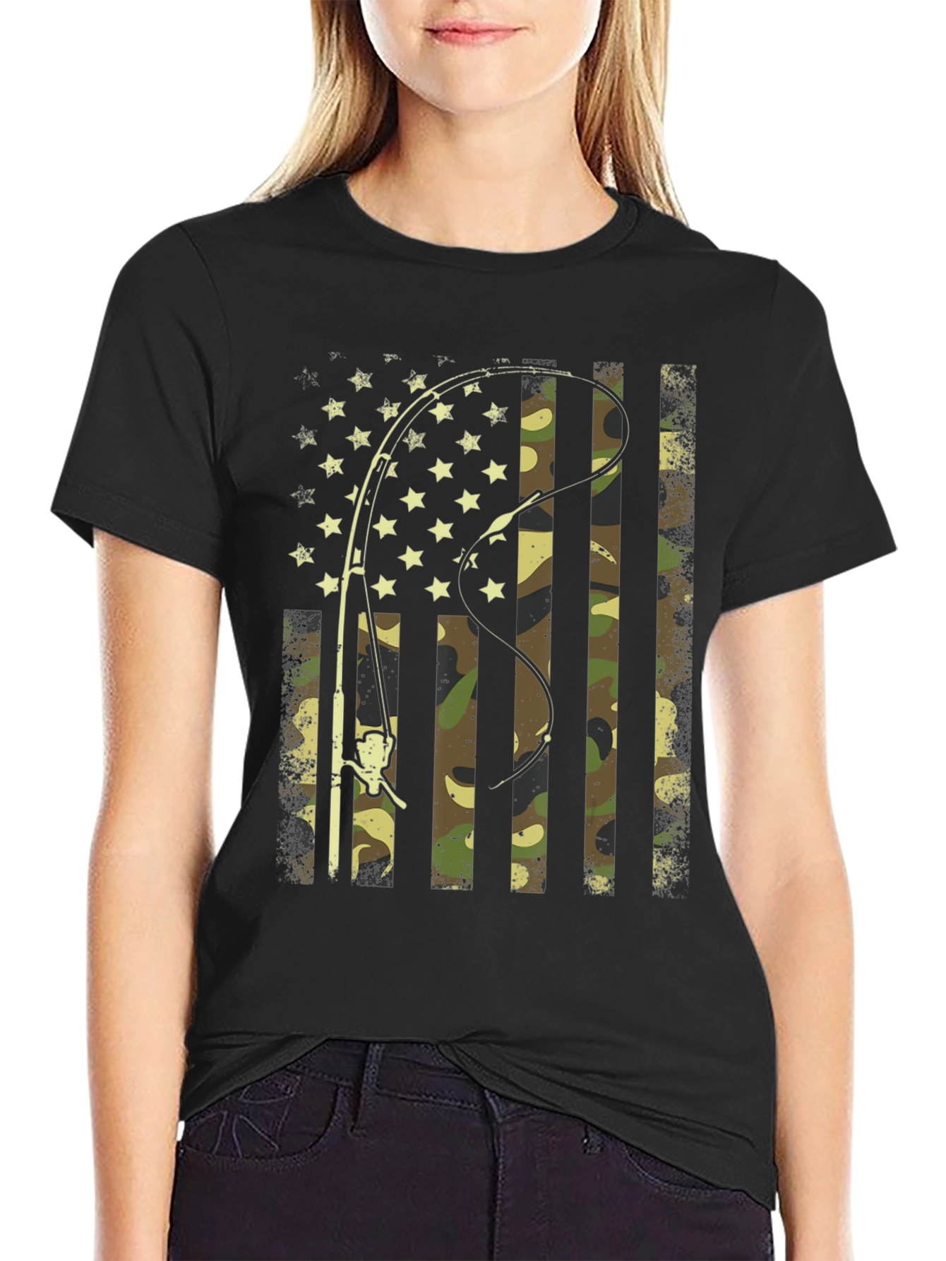 American Flag Fishing Camo Graphic Tee