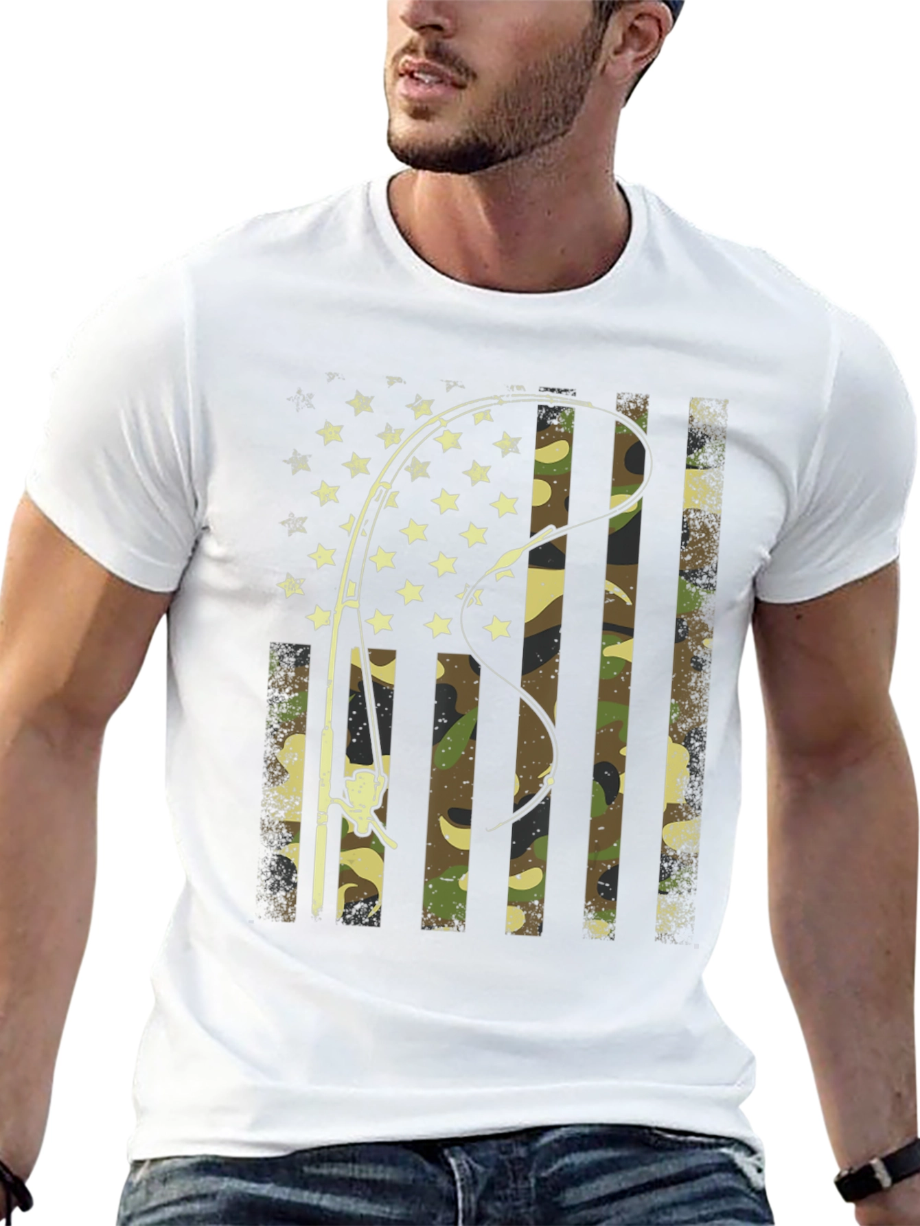 American Flag Fishing Camo Graphic Tee