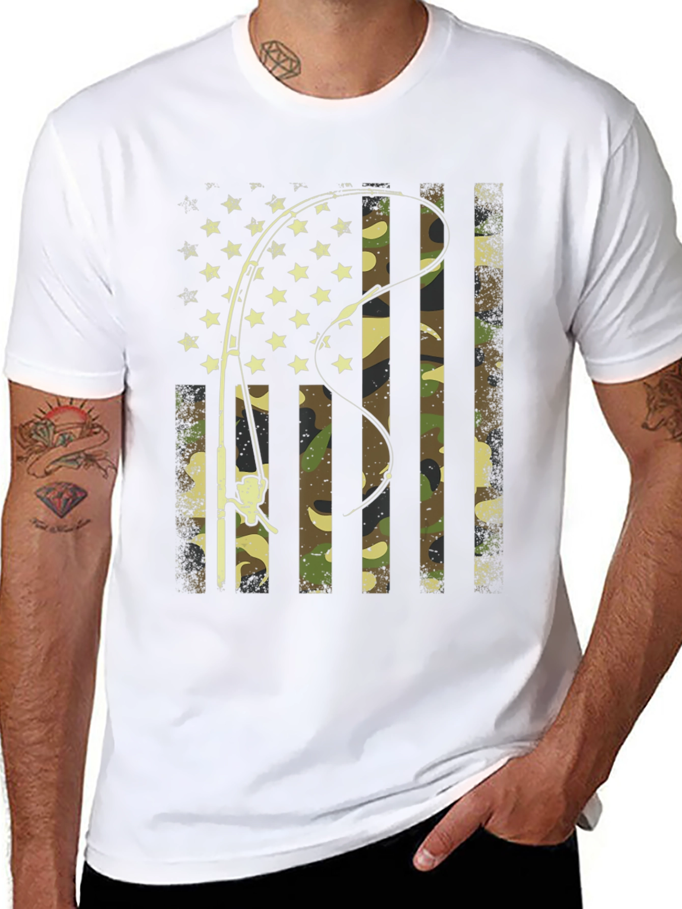 American Flag Fishing Camo Graphic Tee