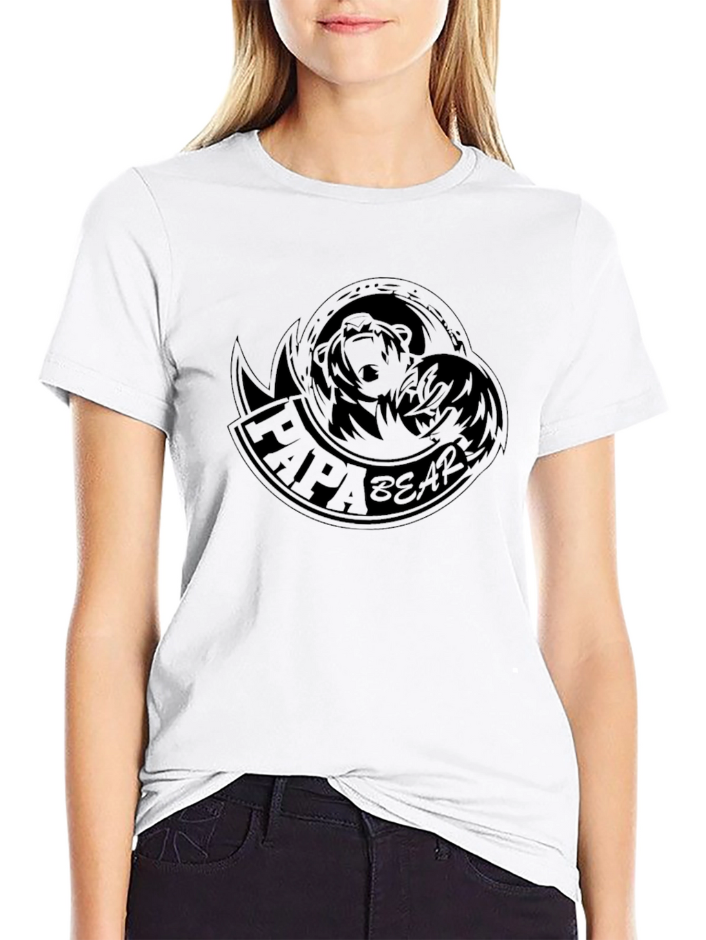 Papa Bear Graphic Tee - Black Crew Neck Shirt