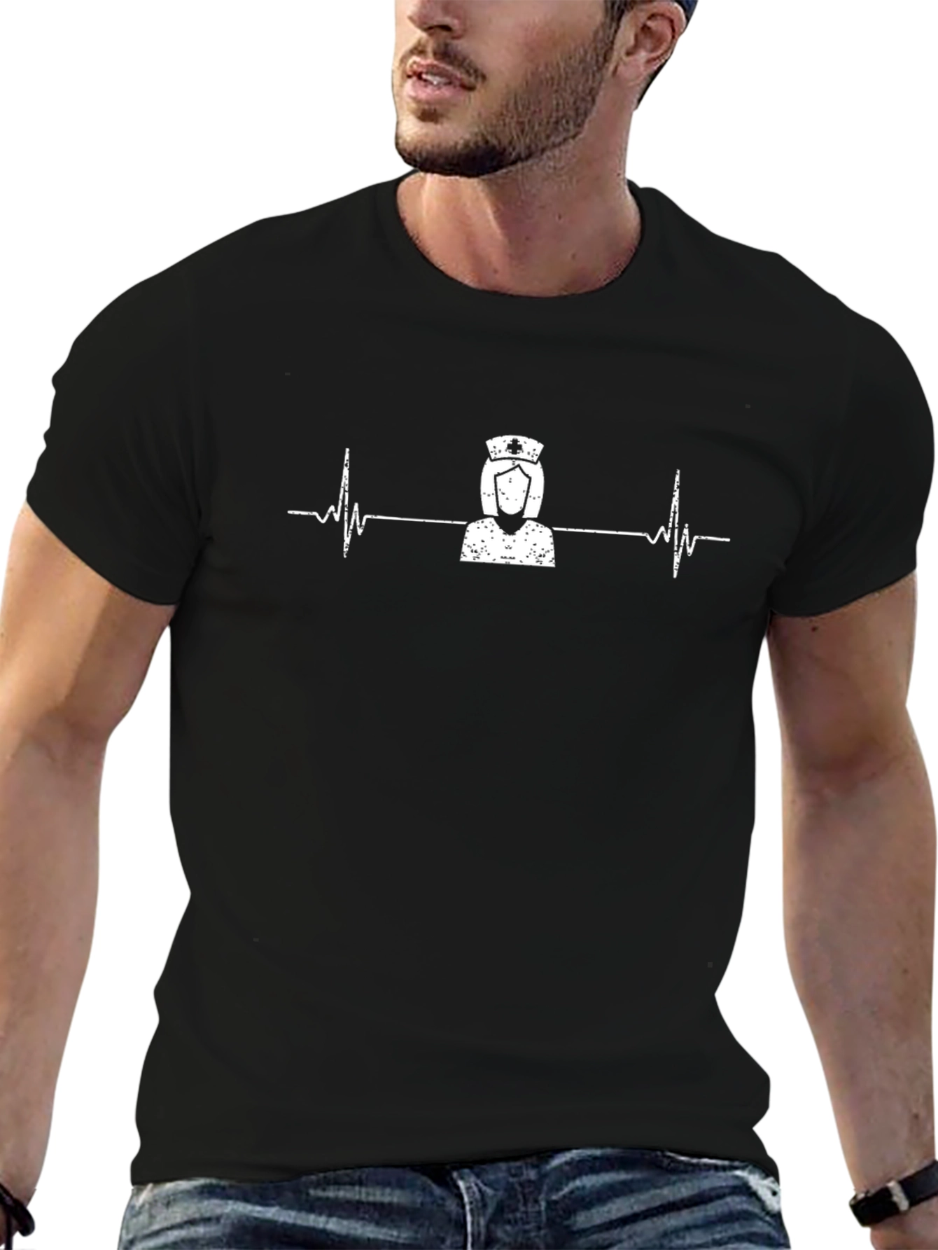 Nurse Heartbeat Graphic Tee - Black