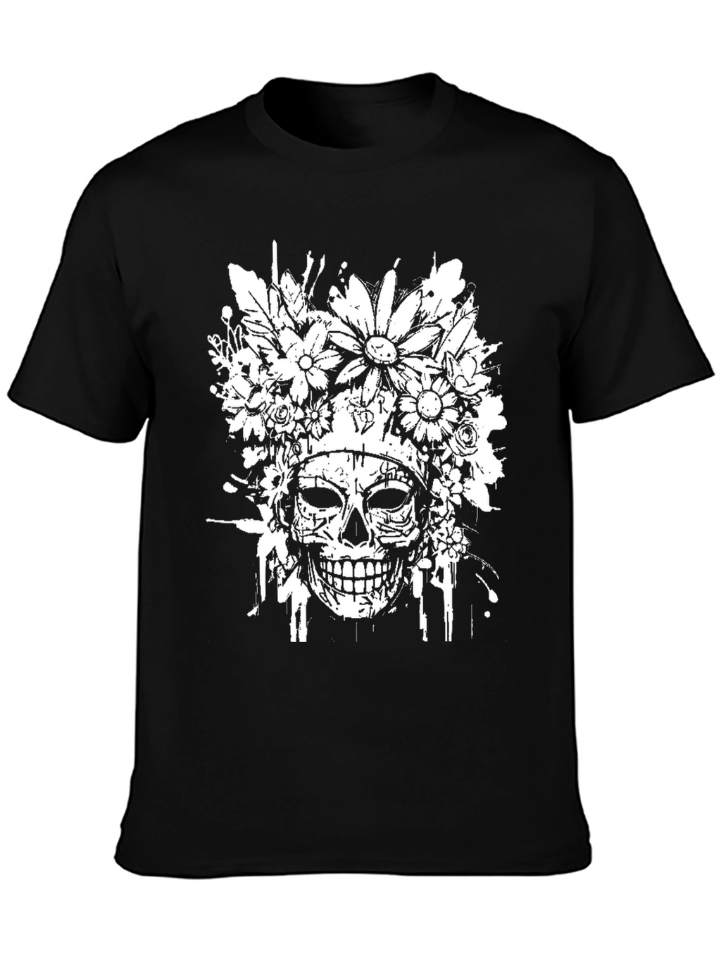 Floral Skull Graphic T-Shirt - Black