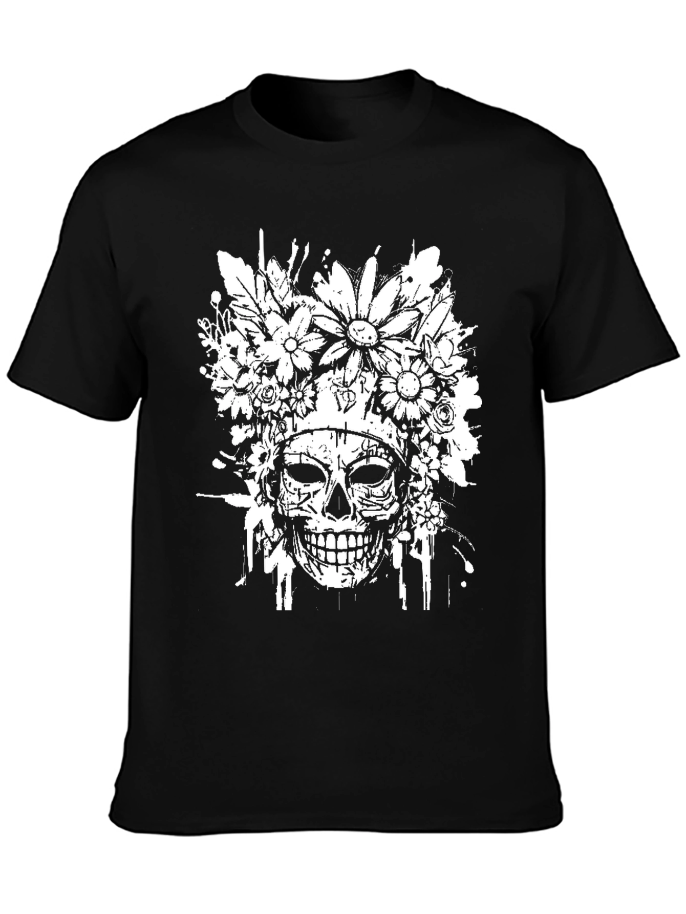 Floral Skull Graphic T-Shirt - Black