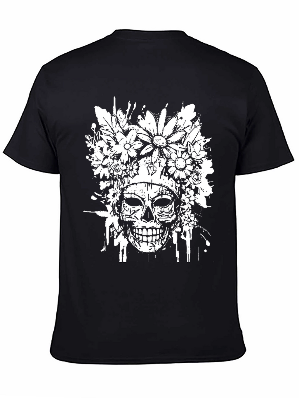 Floral Skull Graphic T-Shirt - Black