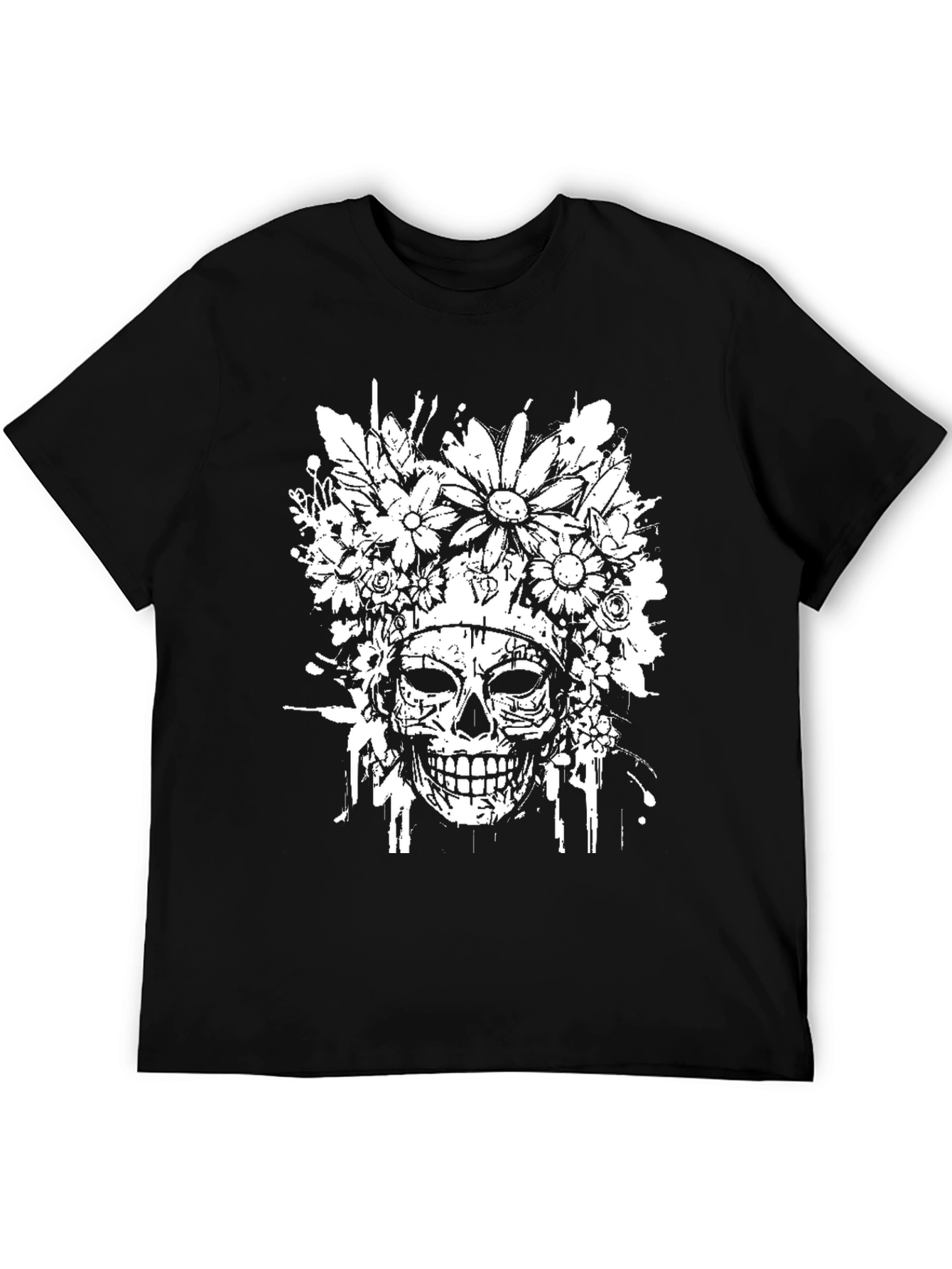 Floral Skull Graphic T-Shirt - Black