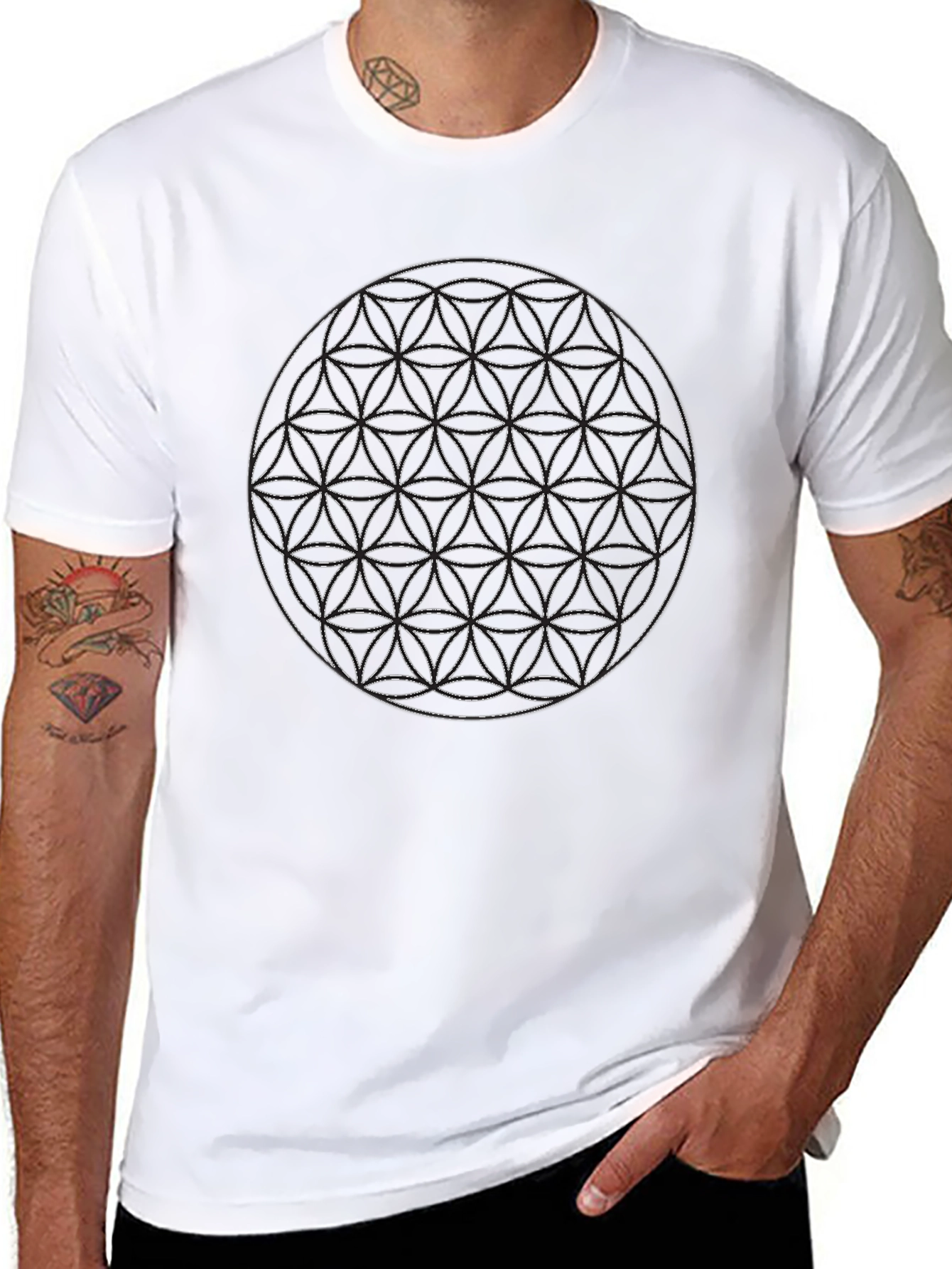 Geometric Circle Design Black T-Shirt