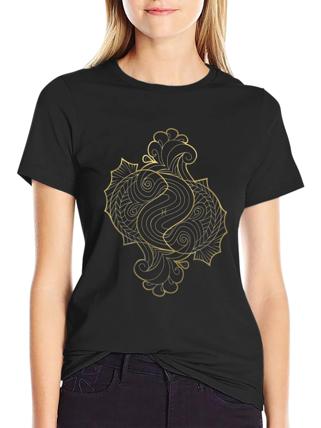 Golden Pisces Graphic Tee - Black Cotton Comfort