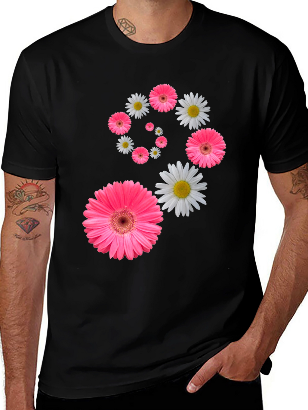 Floral Swirl T-Shirt - Pink Daisy Design