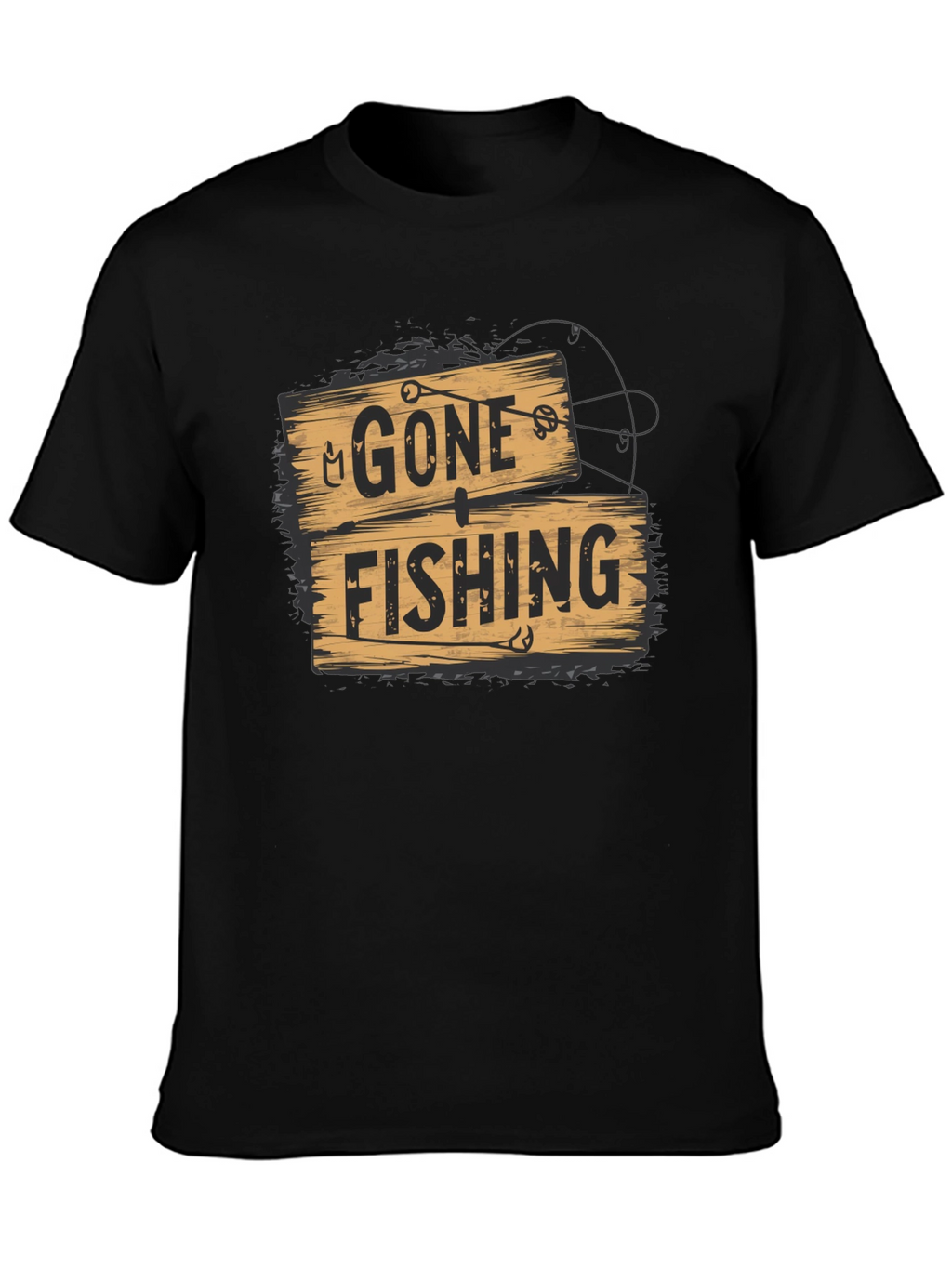 Gone Fishing Graphic Tee - Black Casual T-Shirt