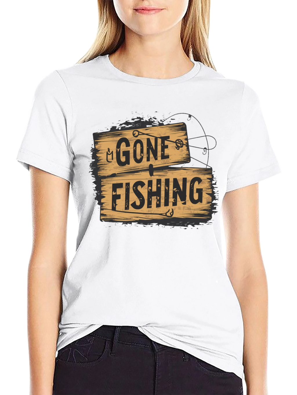 Gone Fishing Graphic Tee - Black Casual T-Shirt