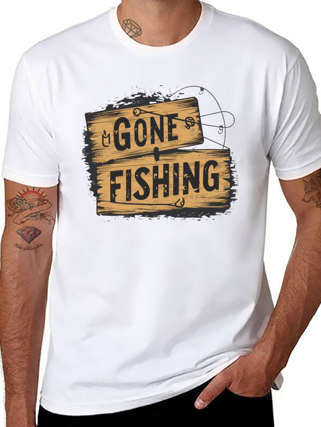 Gone Fishing Graphic Tee - Black Casual T-Shirt