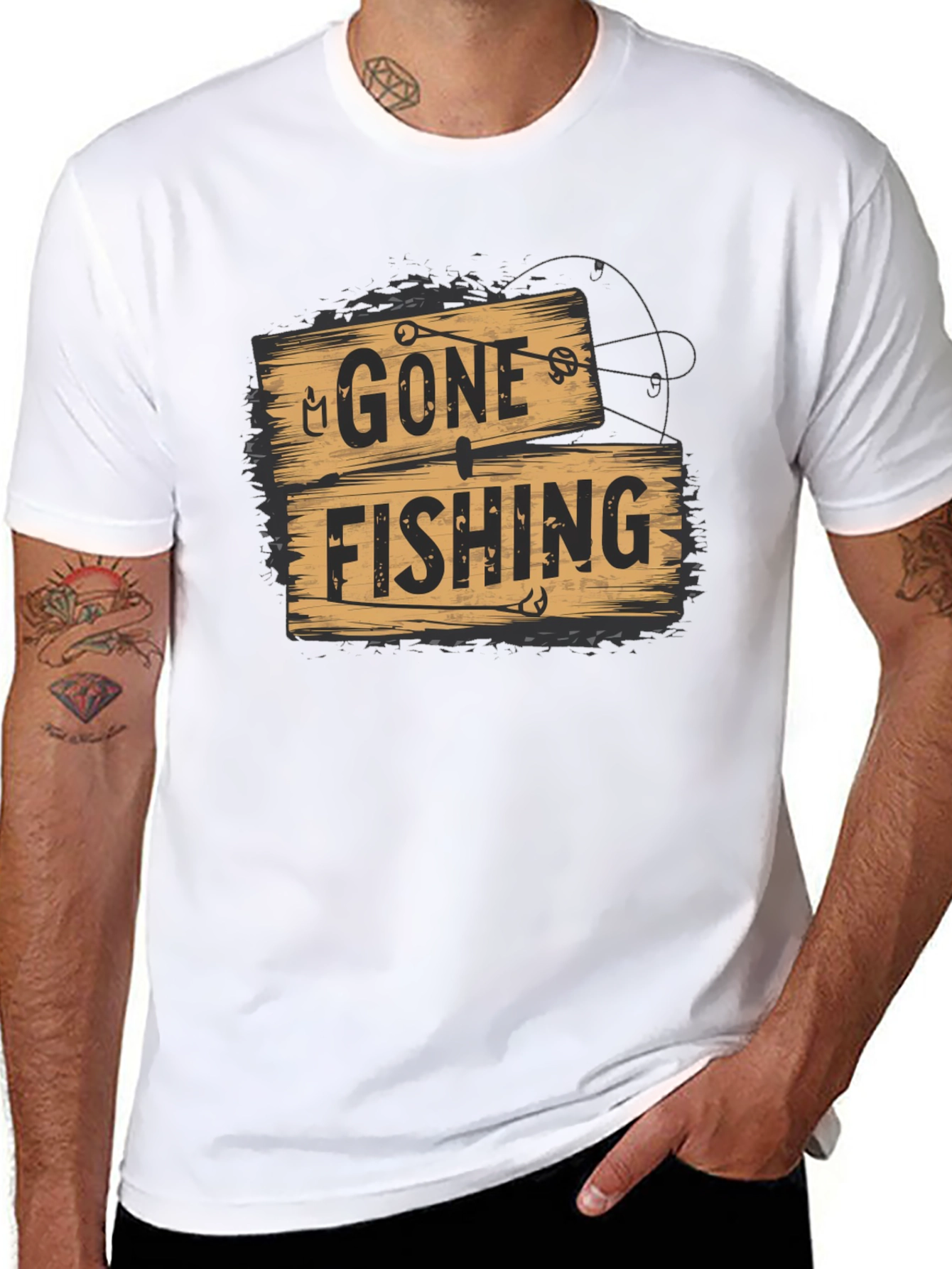 Gone Fishing Graphic Tee - Black Casual T-Shirt