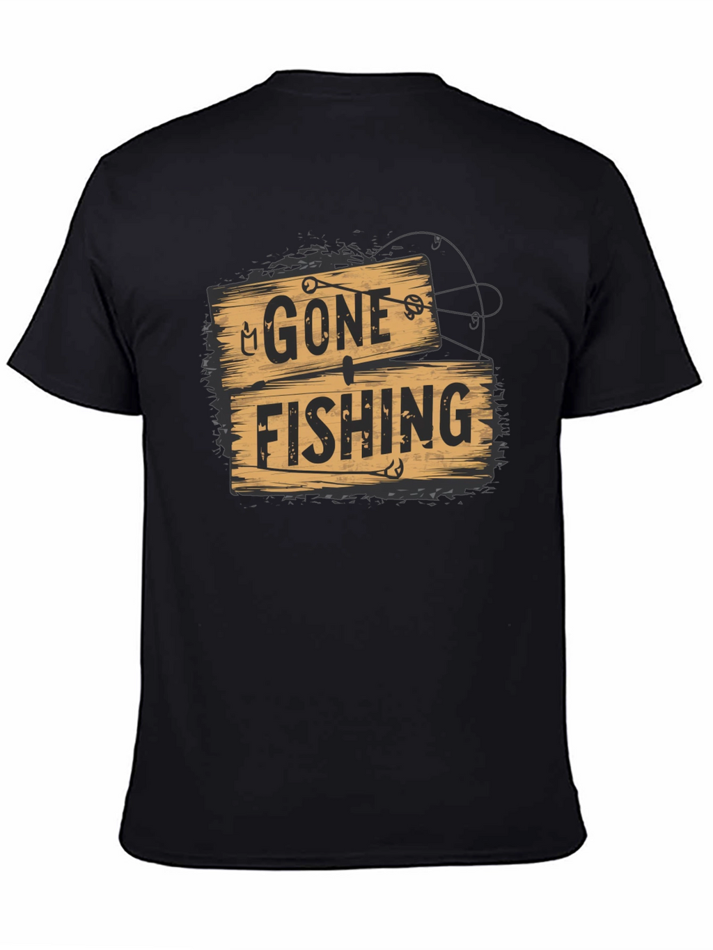 Gone Fishing Graphic Tee - Black Casual T-Shirt
