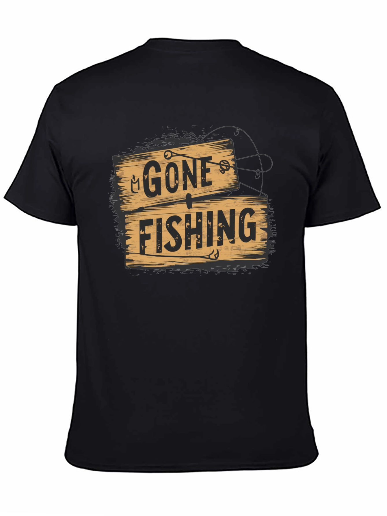 Gone Fishing Graphic Tee - Black Casual T-Shirt