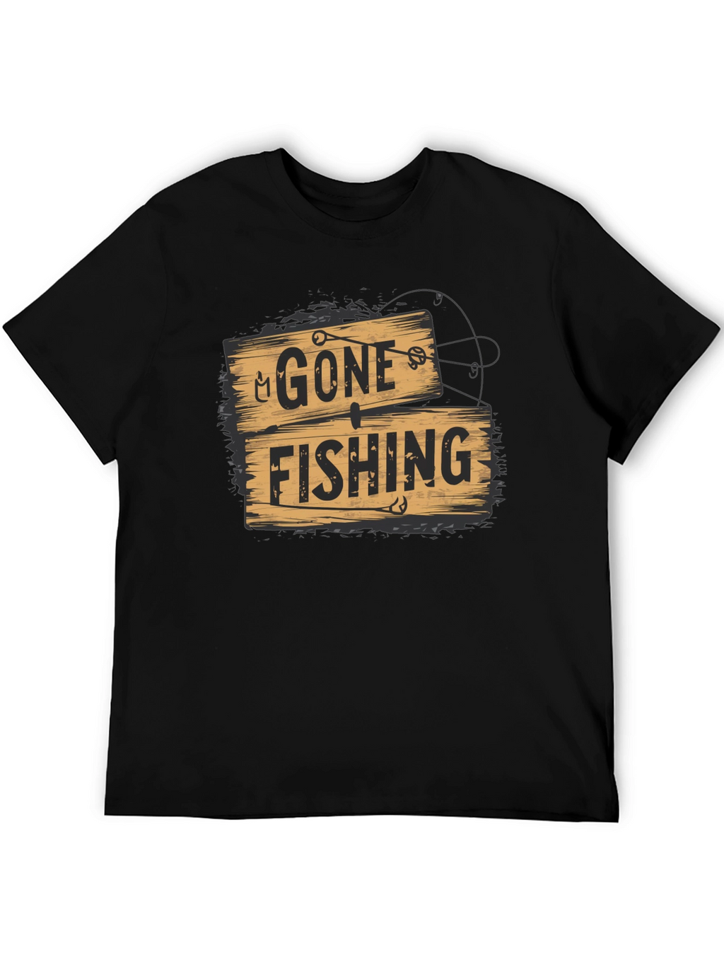 Gone Fishing Graphic Tee - Black Casual T-Shirt