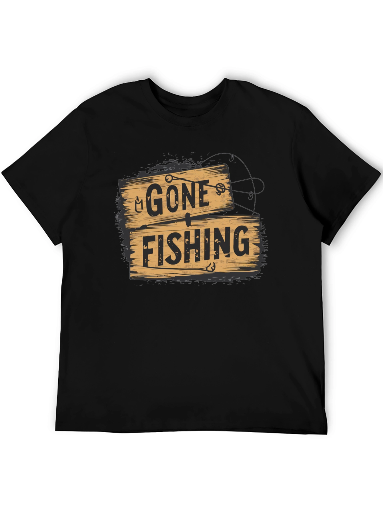 Gone Fishing Graphic Tee - Black Casual T-Shirt