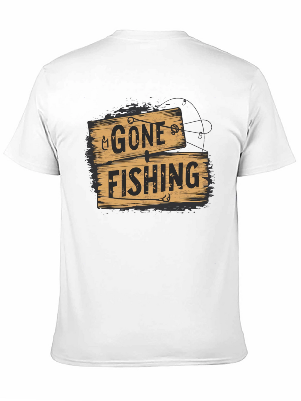 Gone Fishing Graphic Tee - Black Casual T-Shirt