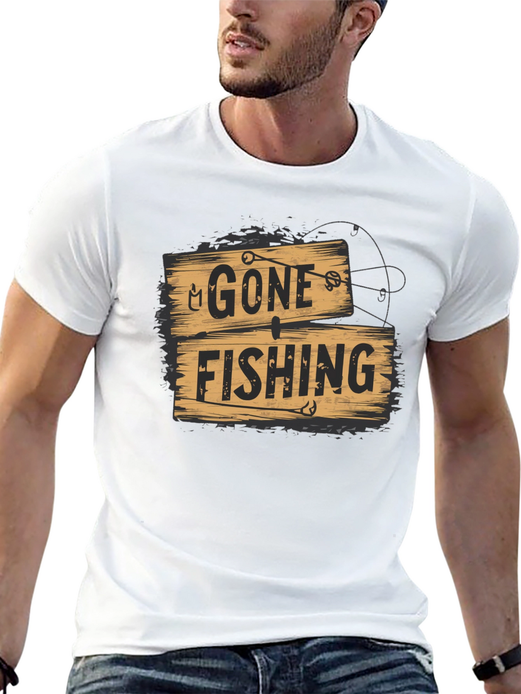 Gone Fishing Graphic Tee - Black Casual T-Shirt