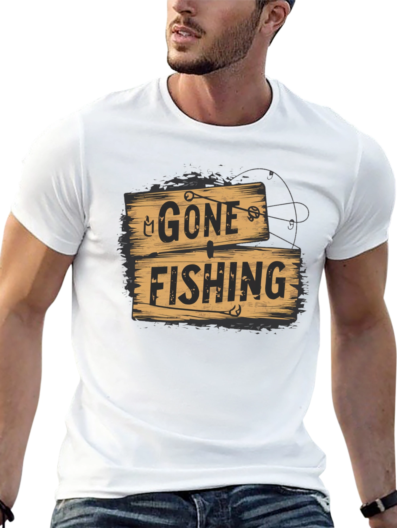 Gone Fishing Graphic Tee - Black Casual T-Shirt