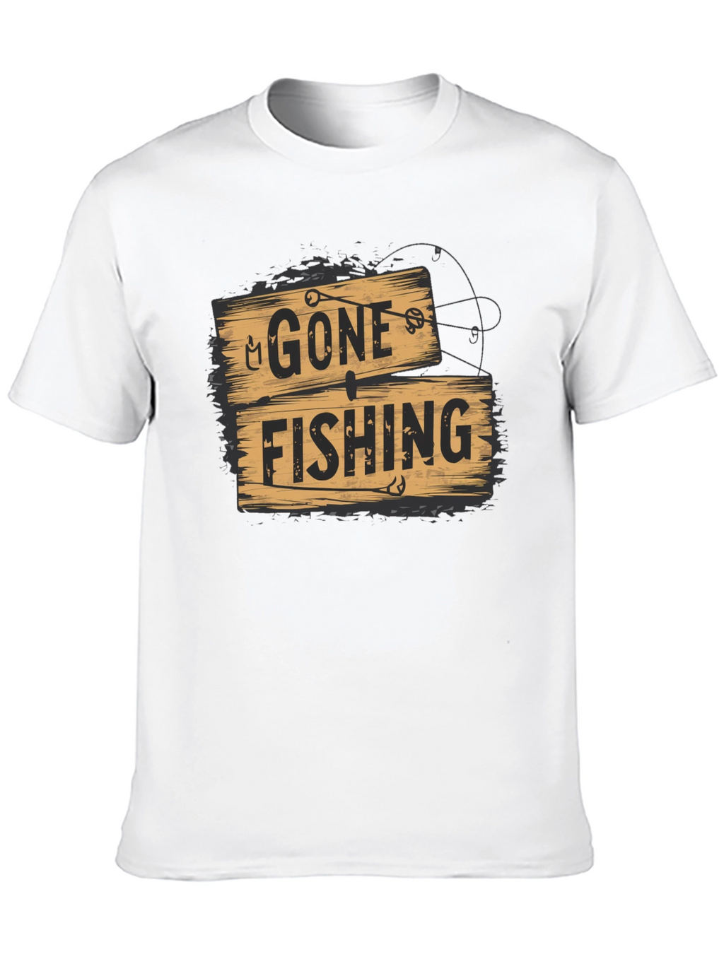 Gone Fishing Graphic Tee - Black Casual T-Shirt