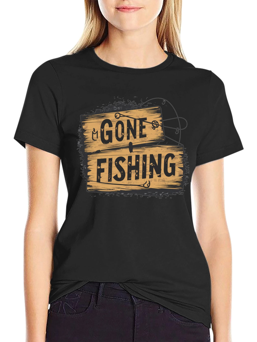 Gone Fishing Graphic Tee - Black Casual T-Shirt