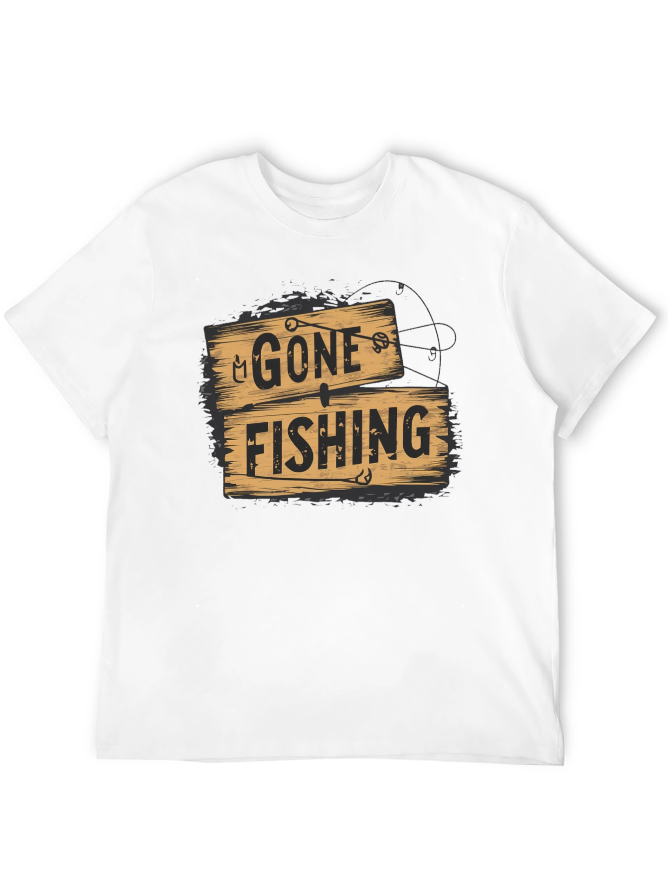 Gone Fishing Graphic Tee - Black Casual T-Shirt